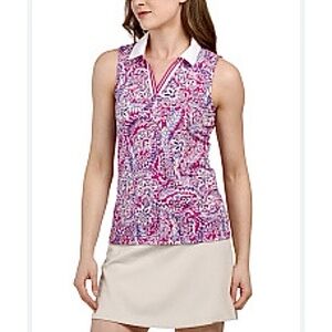 $118 TOMMY BAHAMA WOMEN XL SLEEVELESS POLO GOLF TENNIS FLORAL AUBREY SUN UPF 50